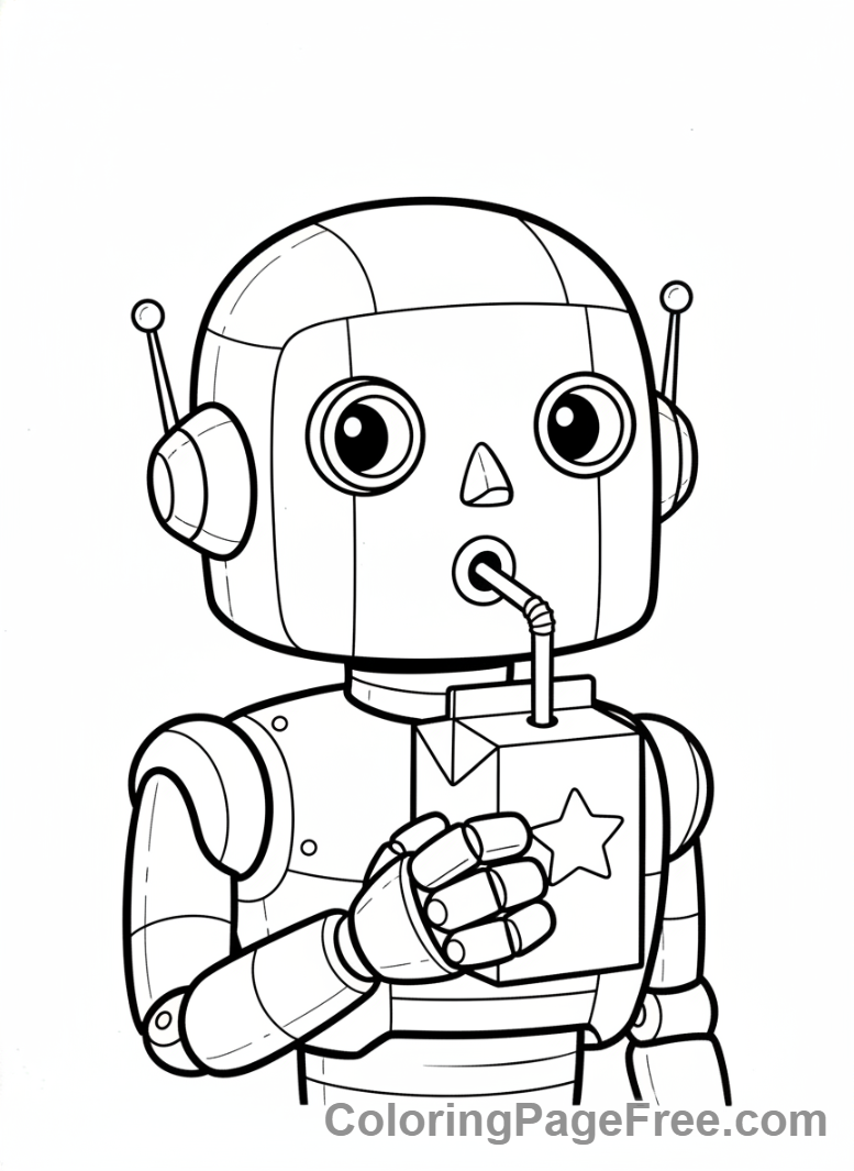 Robot coloring page - Robot drinking juice