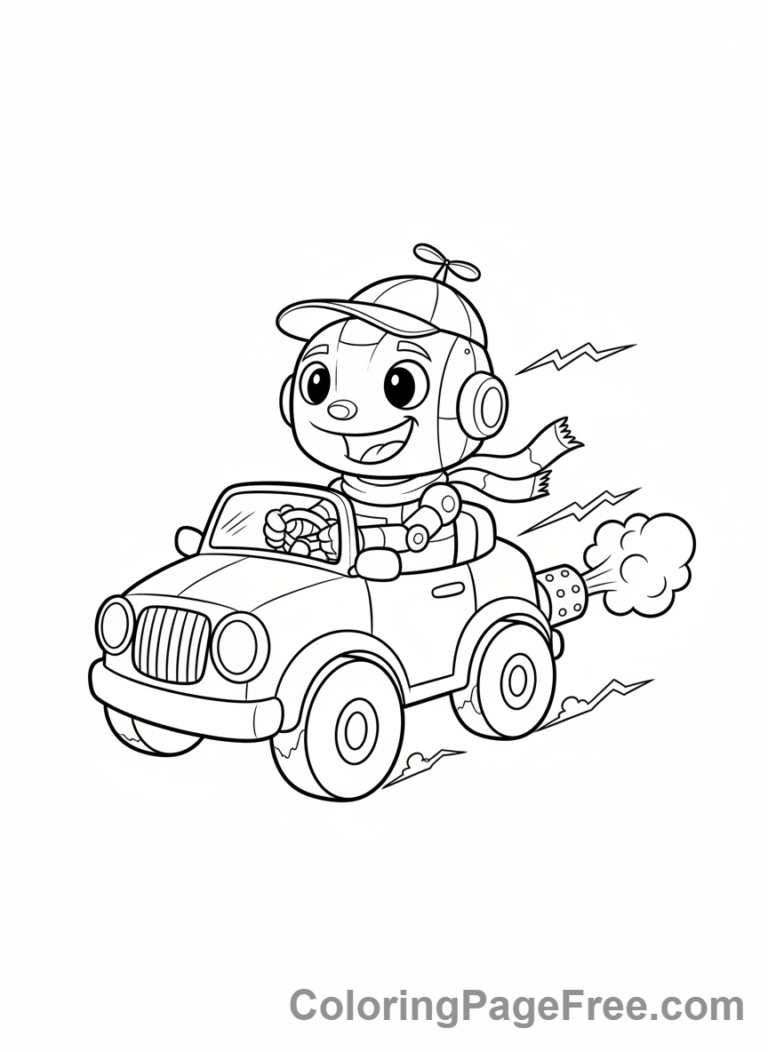Robot coloring page - Robot driving car