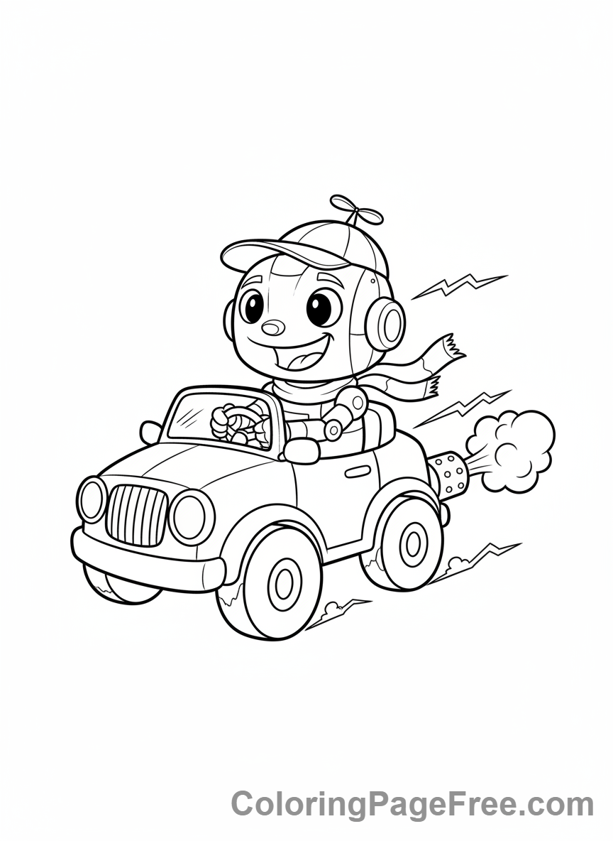 Robot coloring page - Robot driving car