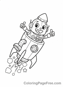 Robot coloring page - Robot flying rocket