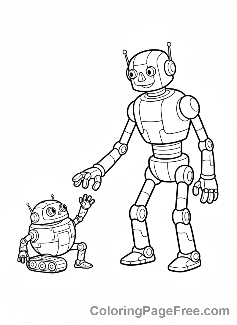 Robot coloring page - Robot helping friend