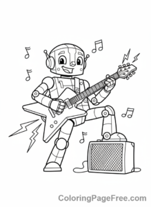 Robot coloring page - Robot playing guitar