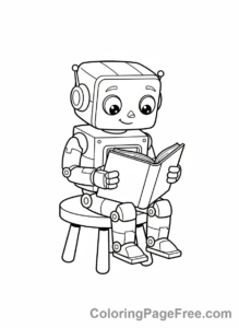 Robot coloring page - Robot reading book