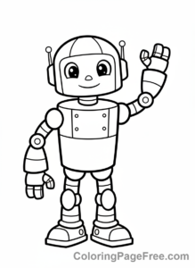 Robot coloring page - Robot waving hand