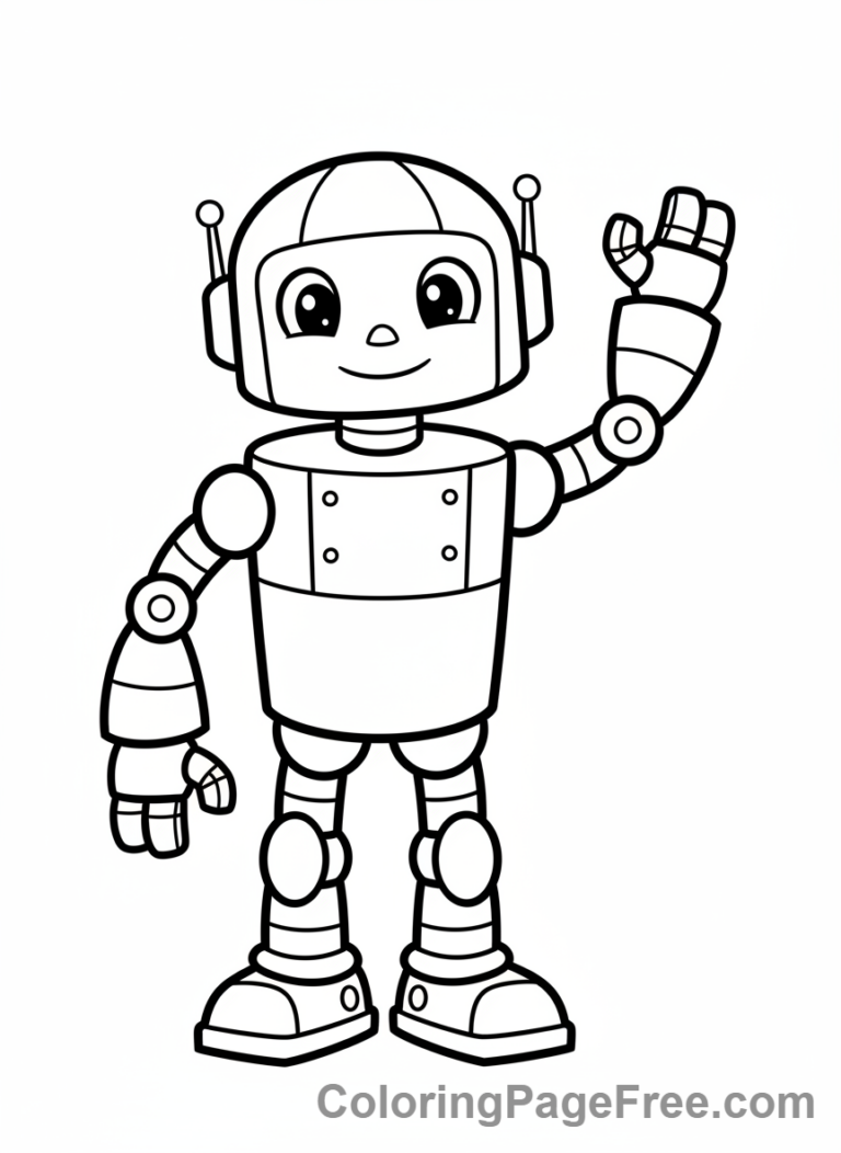 Robot coloring page - Robot waving hand