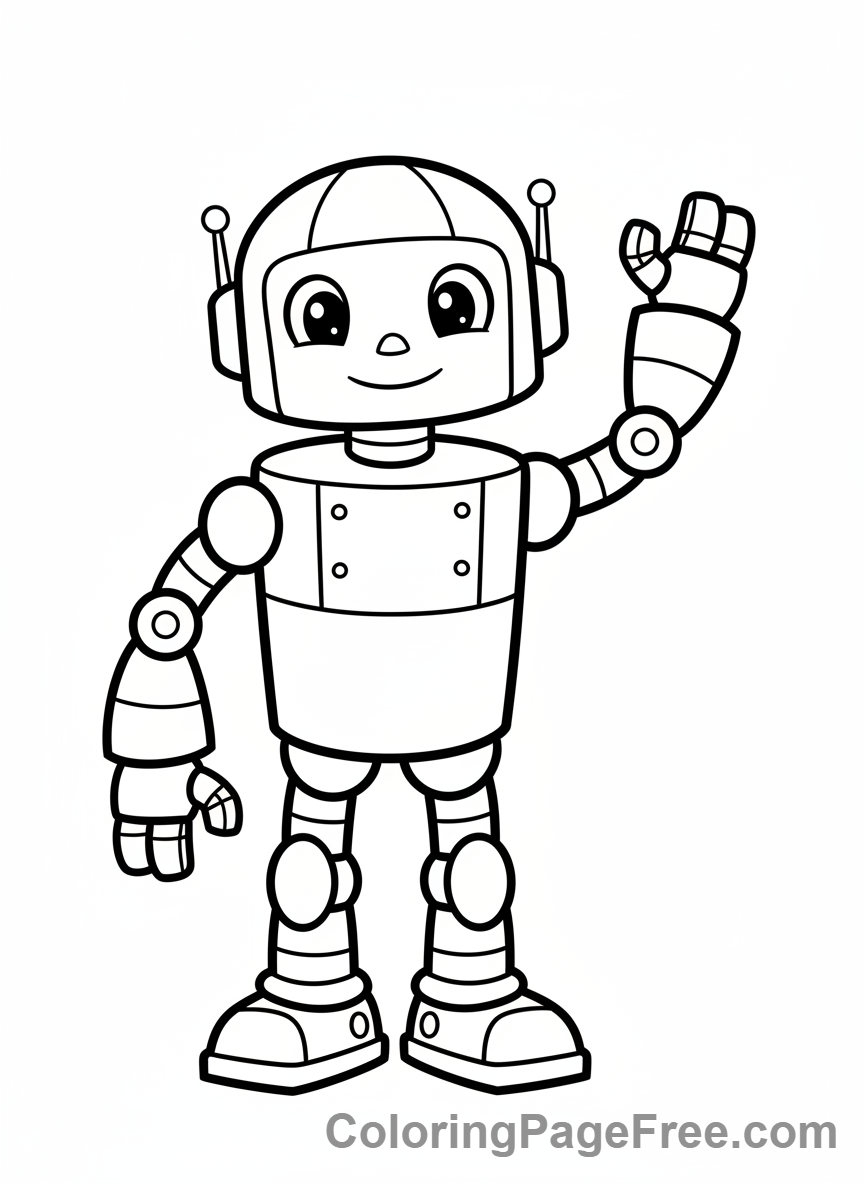 Robot coloring page - Robot waving hand
