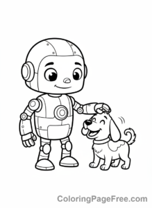 Robot coloring page - Robot with dog