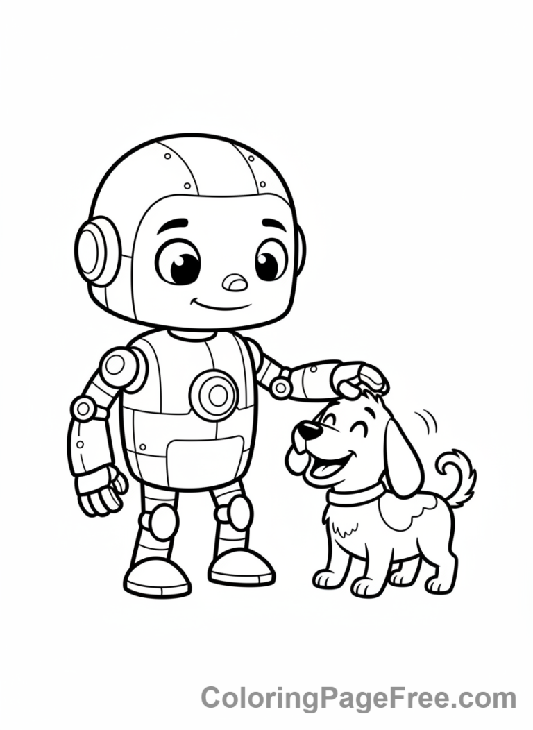 Robot coloring page - Robot with dog