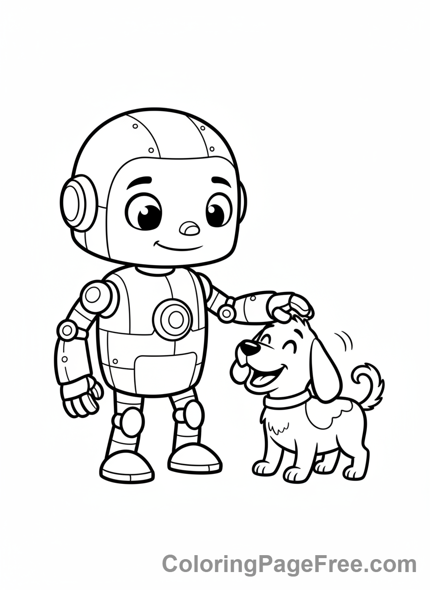 Robot coloring page - Robot with dog