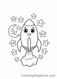 Rocket coloring page - Cartoon rocket stars