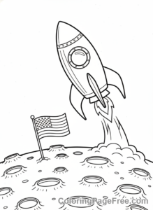 Rocket coloring page - Rocket landing moon