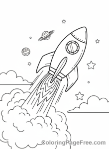 Rocket coloring page - Rocket launching skyward
