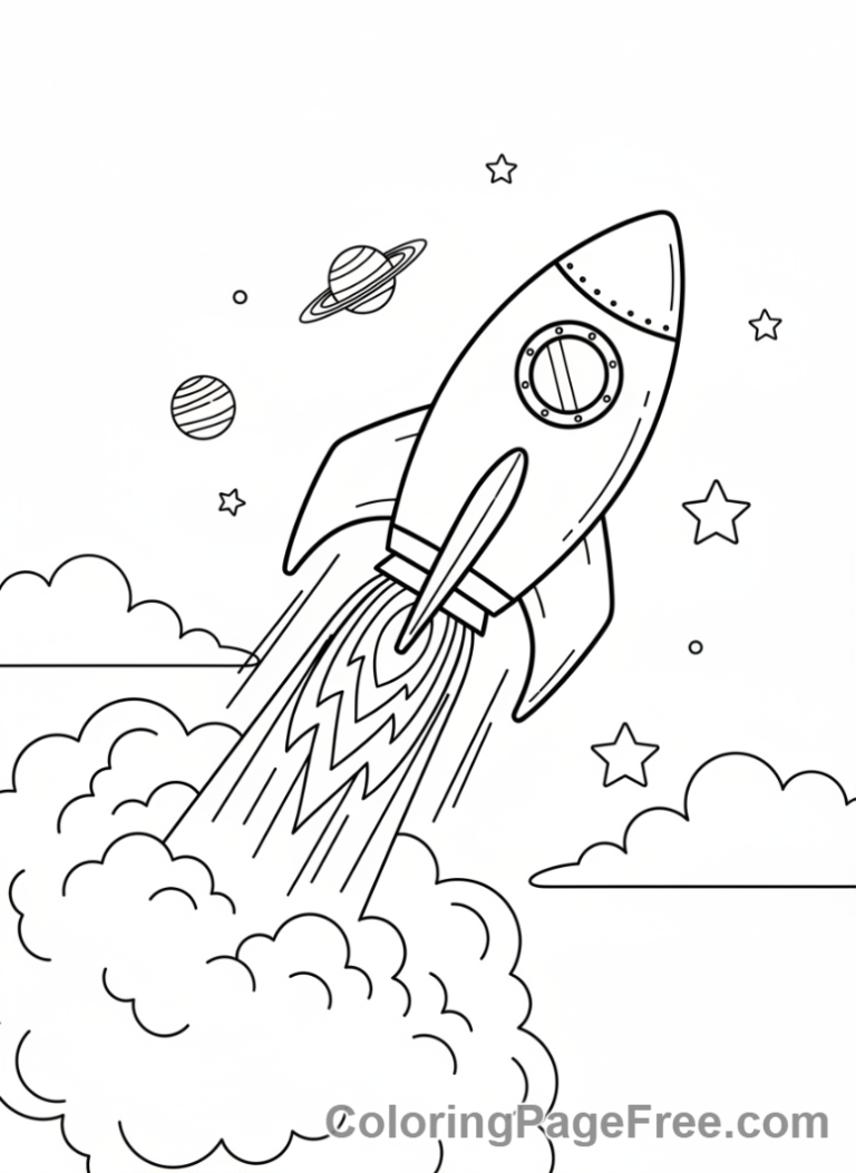 Rocket coloring page - Rocket launching skyward