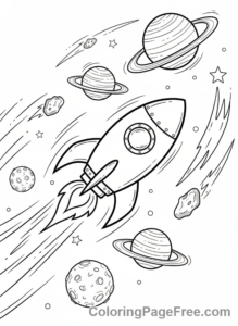Rocket coloring page - Rocket race planets