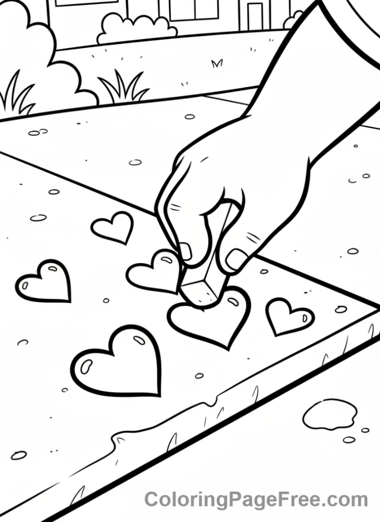 Romance coloring page - Child drawing hearts