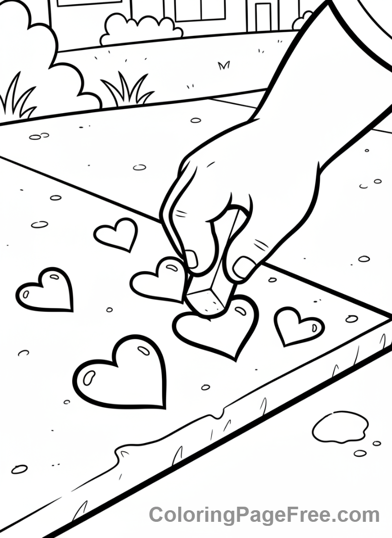 Romance coloring page - Child drawing hearts