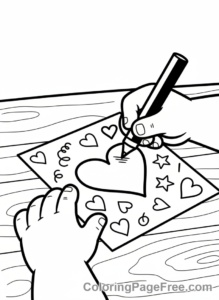 Romance coloring page - Child writing card