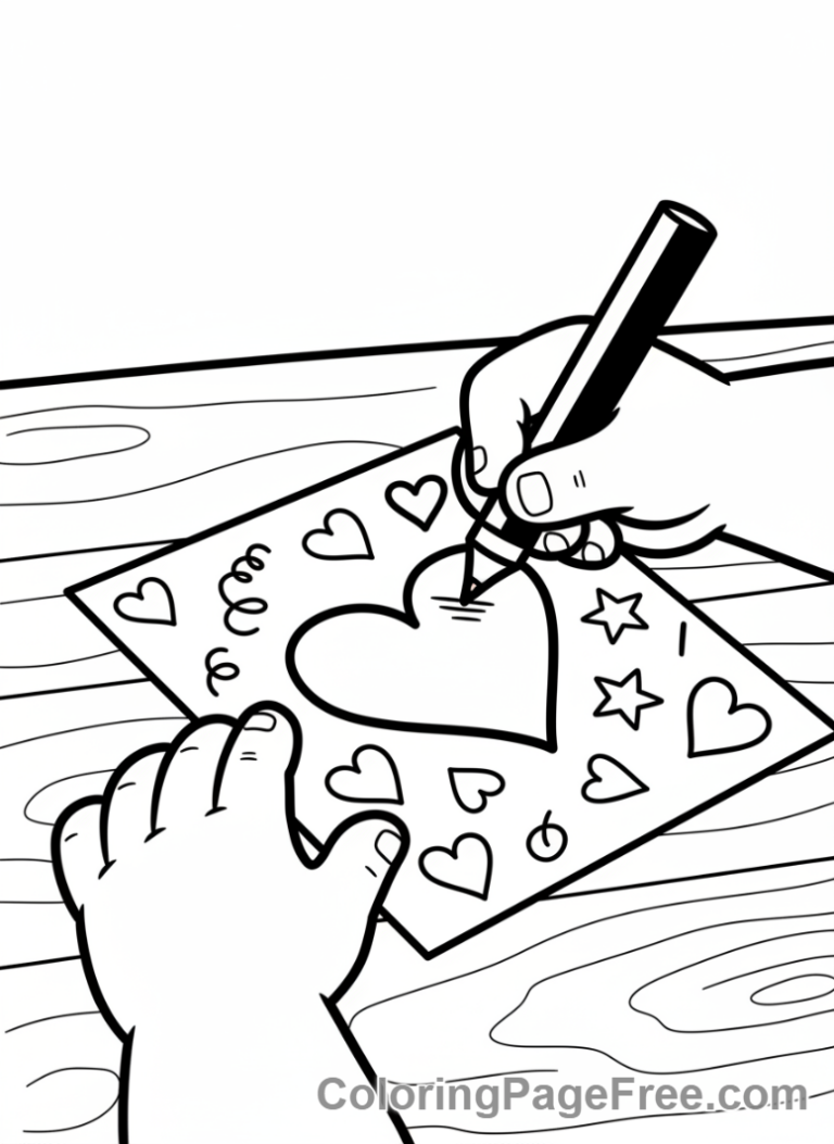 Romance coloring page - Child writing card