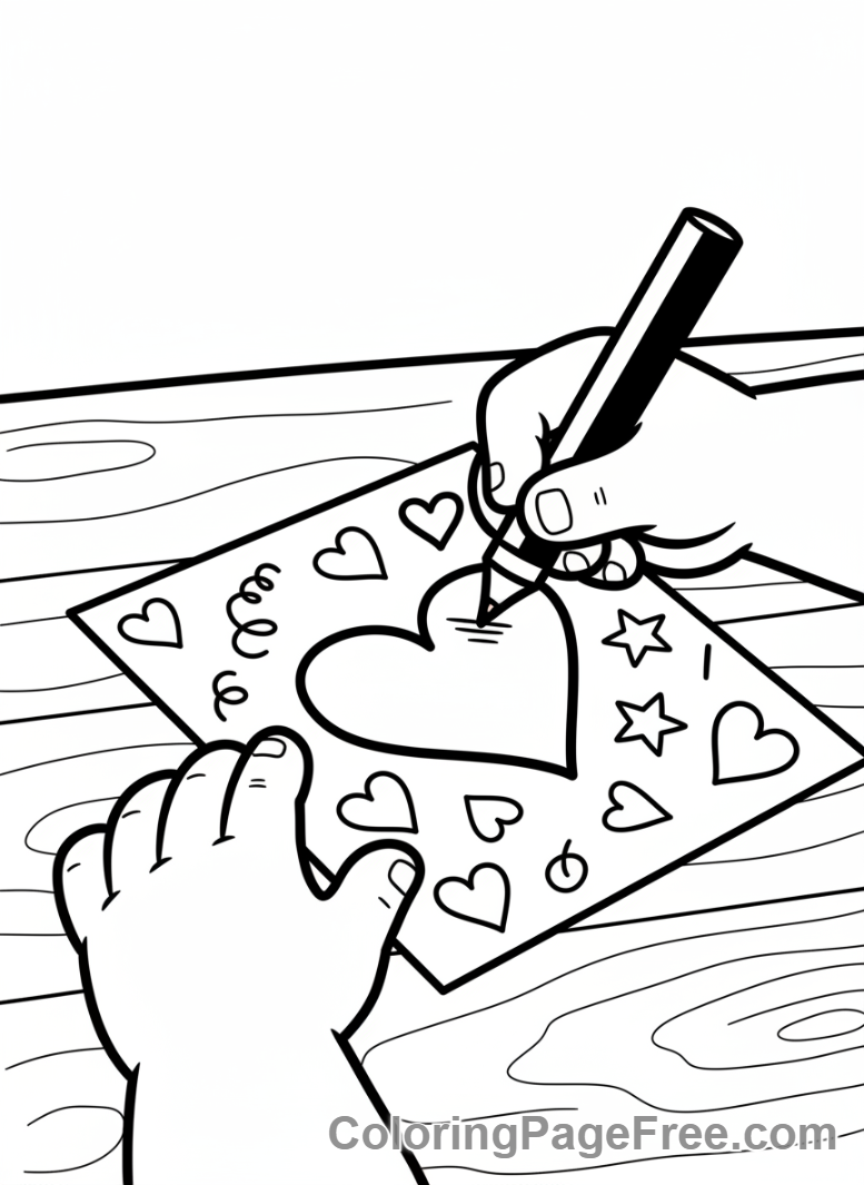 Romance coloring page - Child writing card