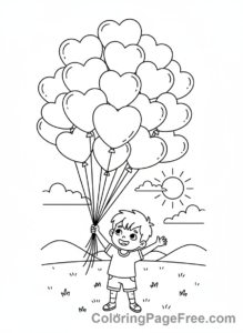 Romance coloring page - Kid heart balloons