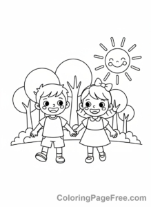 Romance coloring page - Kids holding hands