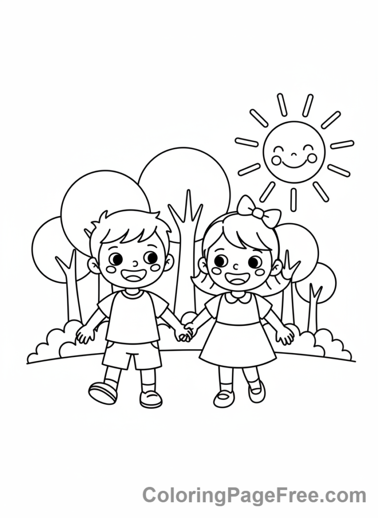 Romance coloring page - Kids holding hands