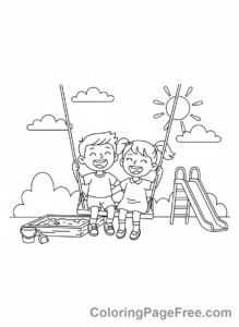 Romance coloring page - Kids sharing swing