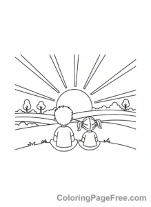 Romance coloring page - Kids watch sunset