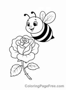 Rose coloring page - Bee on rose