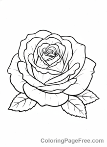 Rose coloring page - Blooming rose close-up