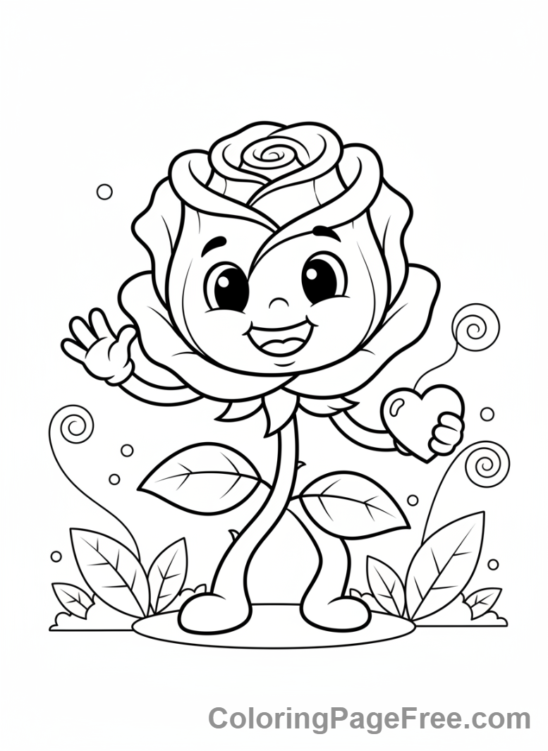 Rose coloring page - Cartoon happy rose