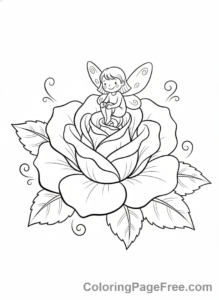 Rose coloring page - Fairy on rose