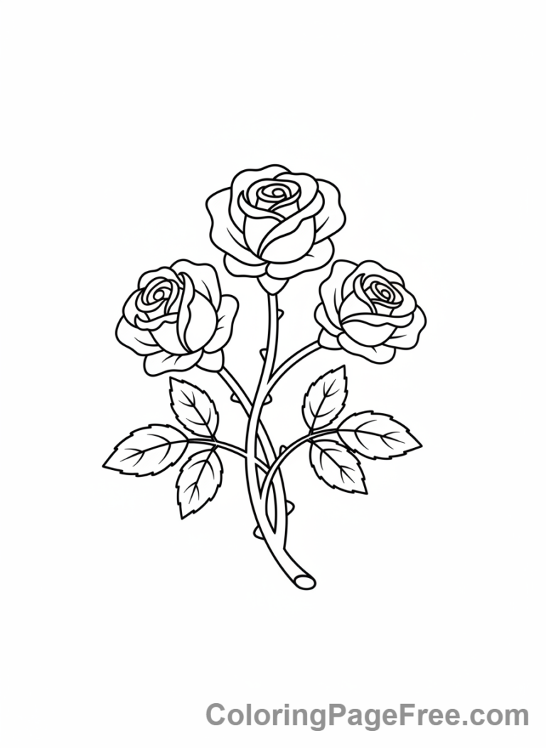 Rose coloring page - Rose bush garden