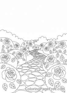 Rose coloring page - Rose garden view