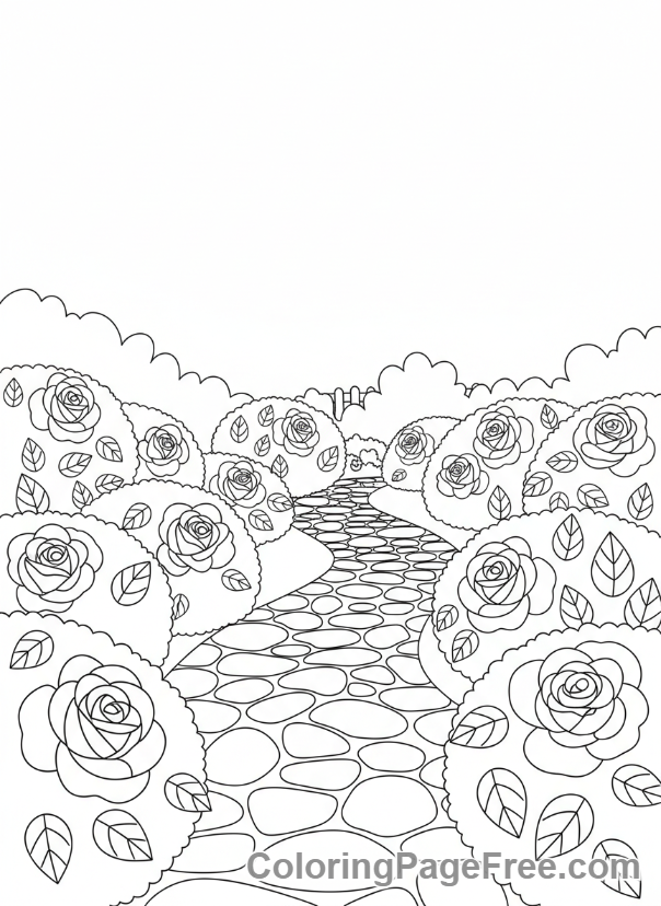 Rose coloring page - Rose garden view