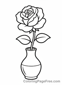Rose coloring page - Rose in vase