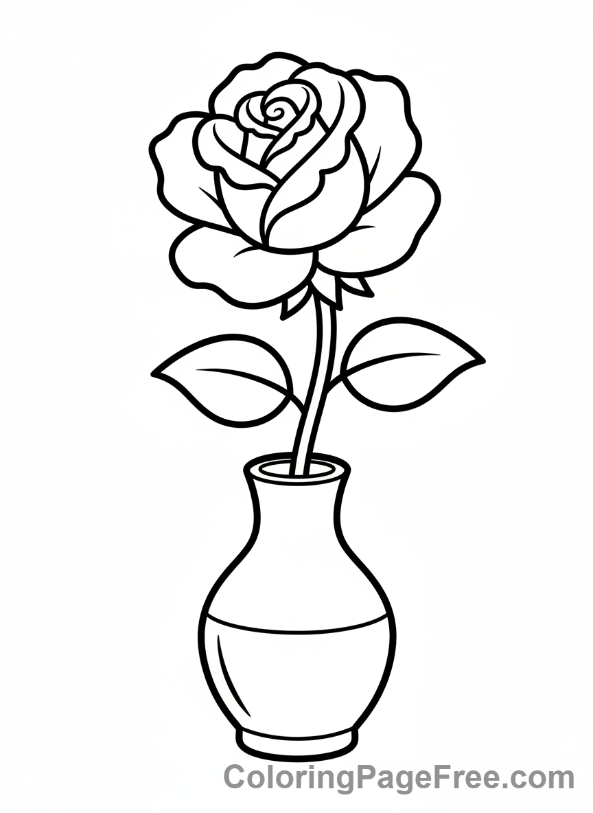 Rose coloring page - Rose in vase