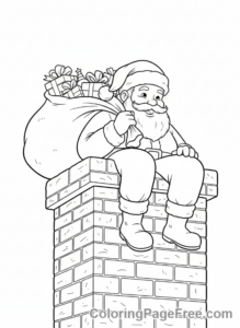 Santa Claus coloring page - Santa climbing chimney