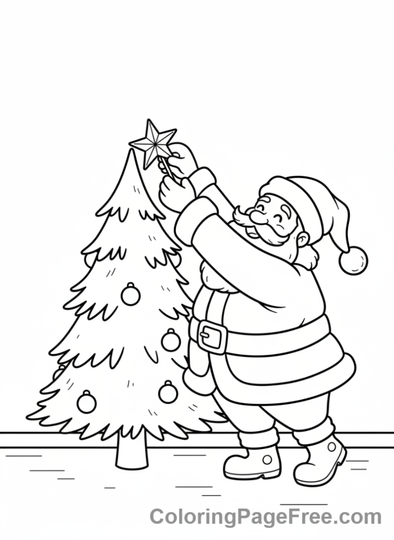 Santa Claus coloring page - Santa decorating tree