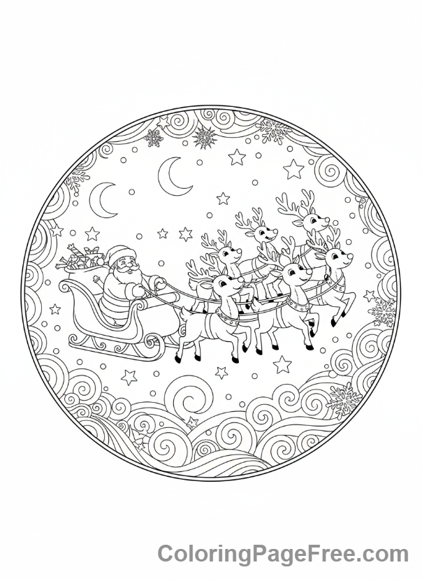 Santa Claus coloring page - Santa sleigh reindeer