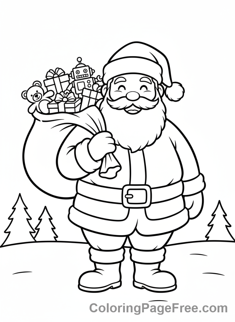 Santa Claus coloring page - Santa with gift sack