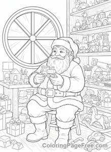 Santa Claus coloring page - Santa with toy workshop