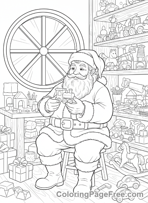 Santa Claus coloring page - Santa with toy workshop