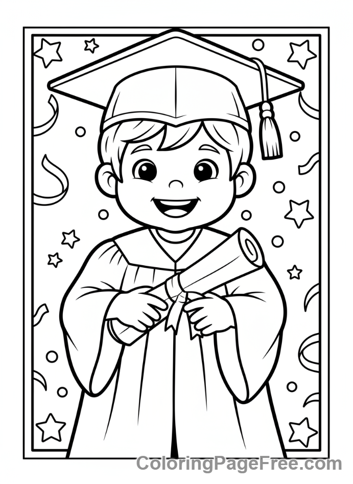 School coloring page - Child graduation cap