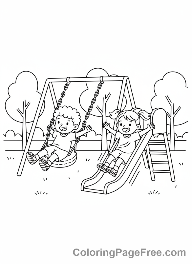 School coloring page - Kids recess play