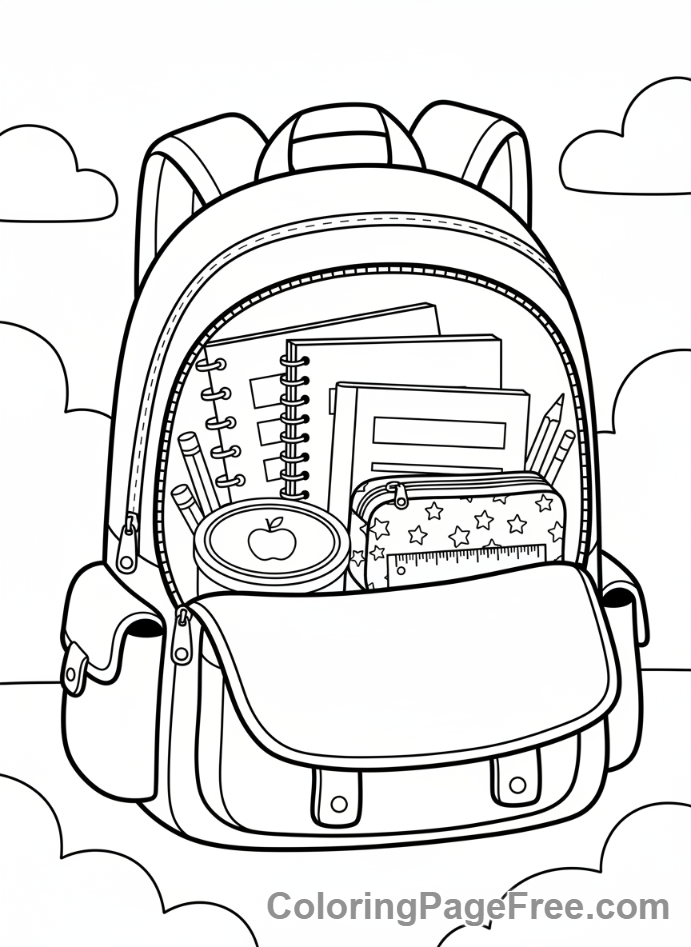 School coloring page - Open backpack school