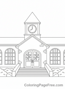 School coloring page - School building entrance