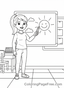 School coloring page - Teacher writing board