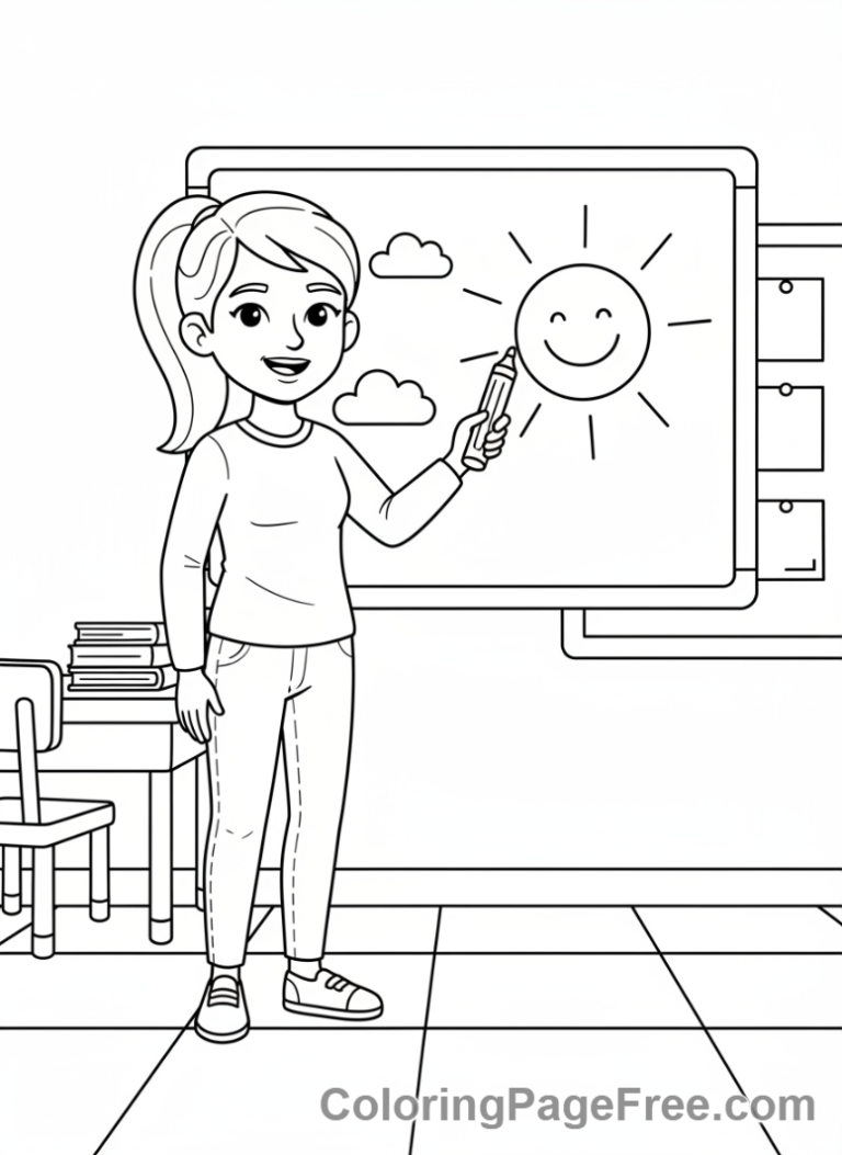 School coloring page - Teacher writing board