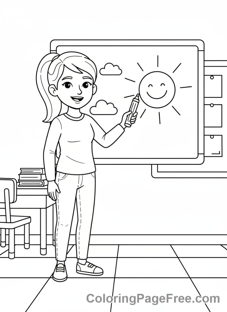 School coloring page - Teacher writing board